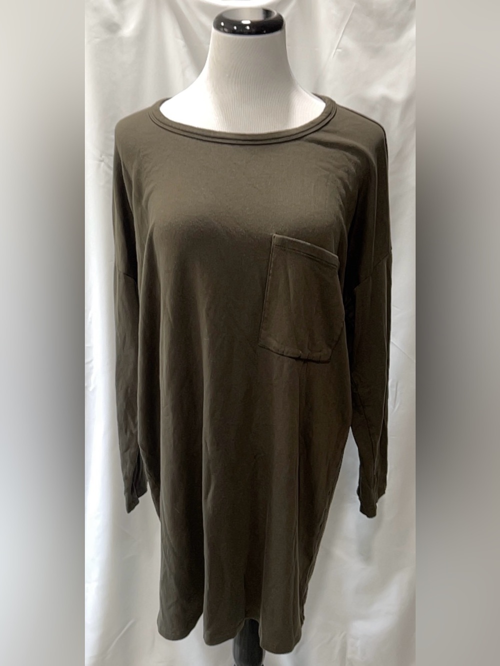 Eileen Fisher Olive Green Tencel Spandex Long Sleeve Pocket Tunic Top L/G
